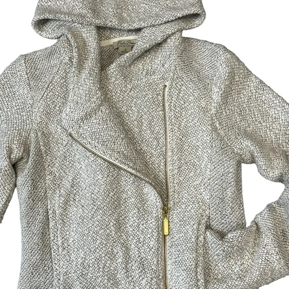 Lucky Brand Woven Asymmetrical Zip Hoodie. Gray White Size Small #1238 - Picture 4 of 10
